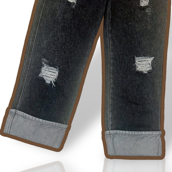 Michael Kors Black Distressed Rolled Cuff Straight Leg Cropped Jeans Size 0 - Picture 4 of 7